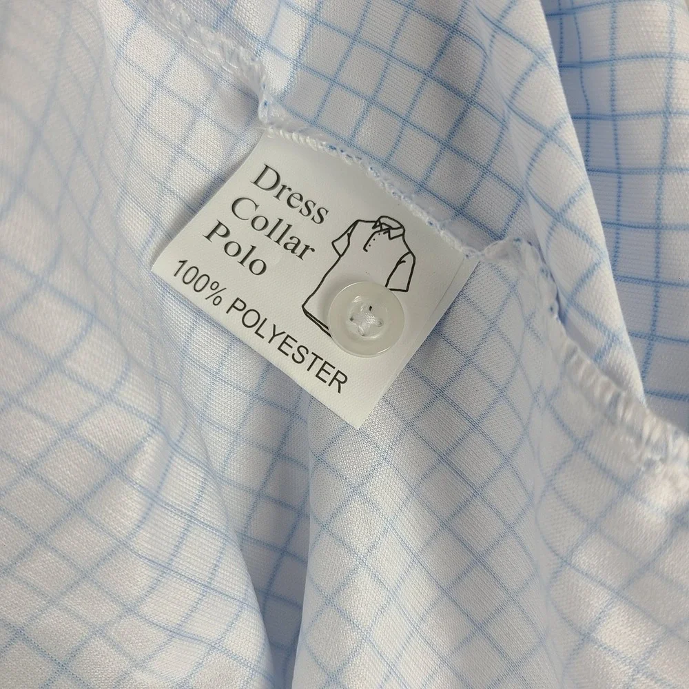 Collars & Co. Dress Polo Shirt Mens Large Tall Blue White Check Performance